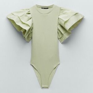 Zara Pastel Green Ruffled Sleeve Bodysuit